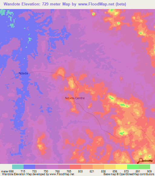 Wandote,Congo (Kinshasa) Elevation Map