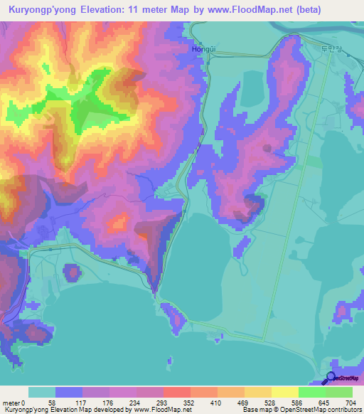 Kuryongp'yong,North Korea Elevation Map