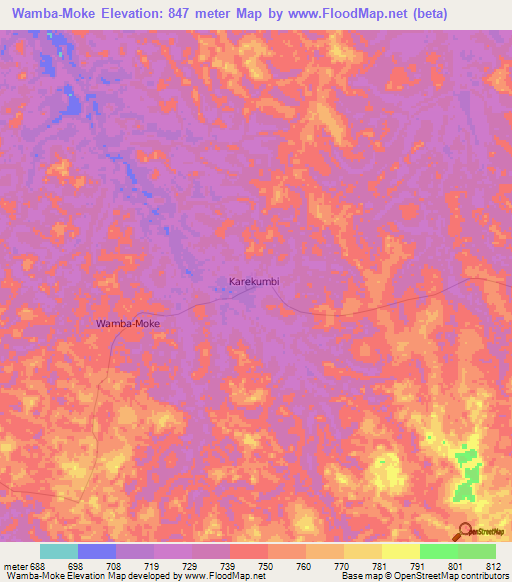 Wamba-Moke,Congo (Kinshasa) Elevation Map