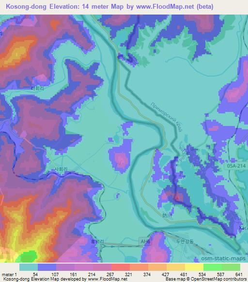 Kosong-dong,North Korea Elevation Map