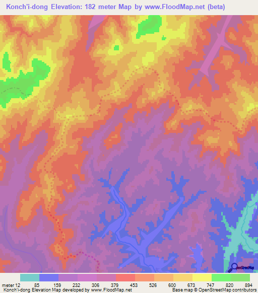Konch'i-dong,North Korea Elevation Map