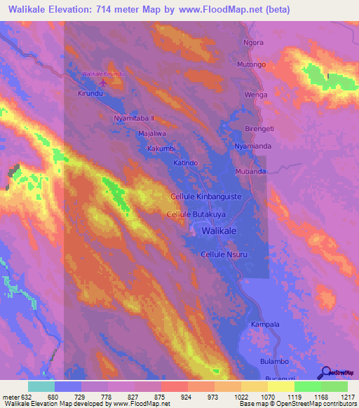 Walikale,Congo (Kinshasa) Elevation Map