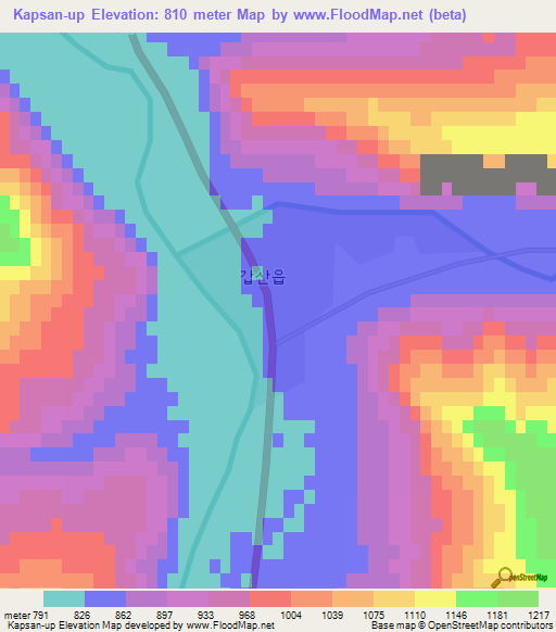 Kapsan-up,North Korea Elevation Map
