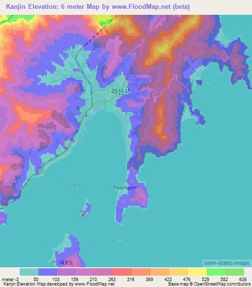 Kanjin,North Korea Elevation Map