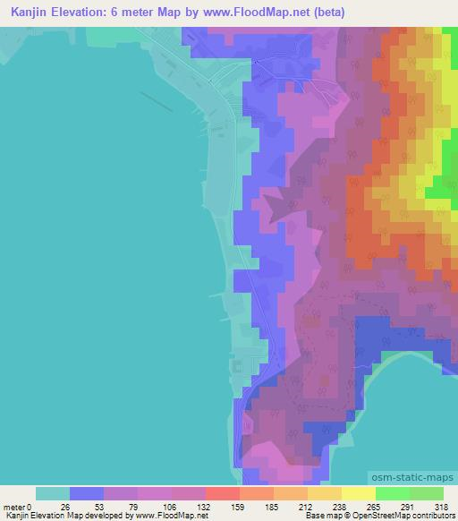 Kanjin,North Korea Elevation Map