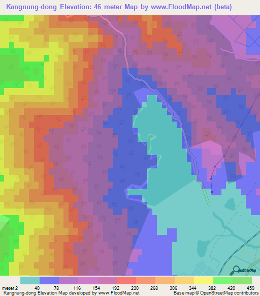 Kangnung-dong,North Korea Elevation Map