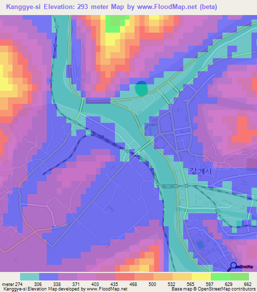 Kanggye-si,North Korea Elevation Map