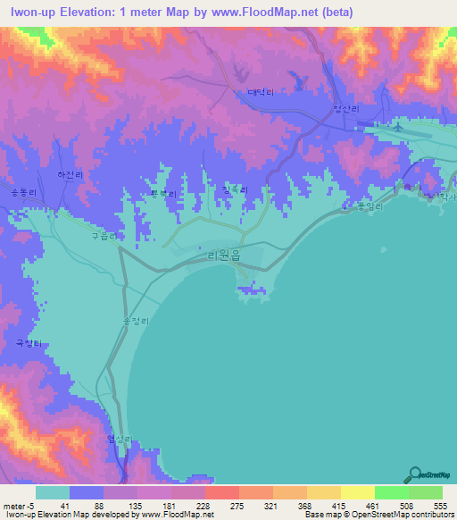 Iwon-up,North Korea Elevation Map