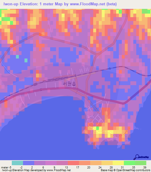 Iwon-up,North Korea Elevation Map