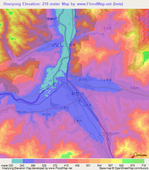 Hoeryong,North Korea Elevation Map