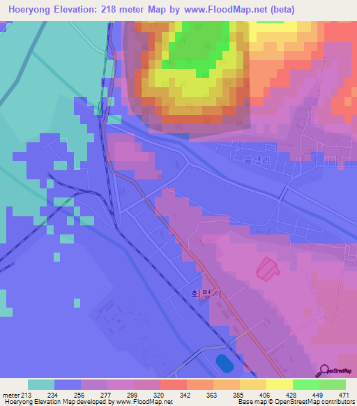 Hoeryong,North Korea Elevation Map