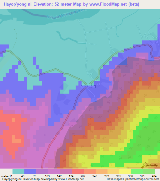 Hayop'yong-ni,North Korea Elevation Map