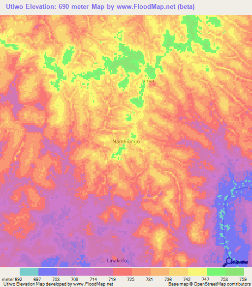 Utiwo,Congo (Kinshasa) Elevation Map