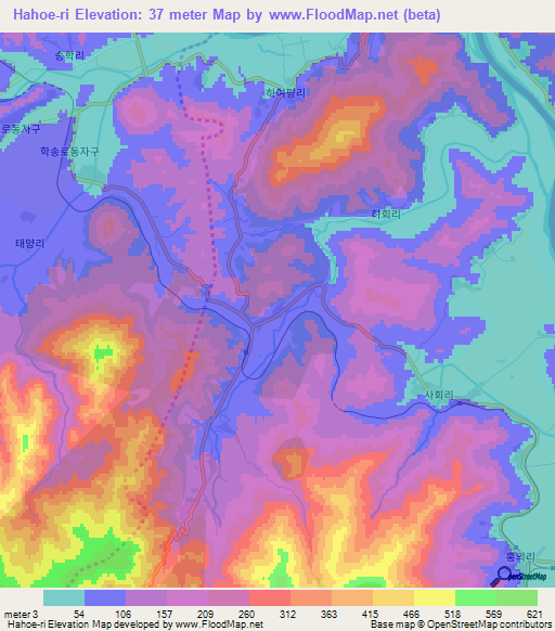 Hahoe-ri,North Korea Elevation Map