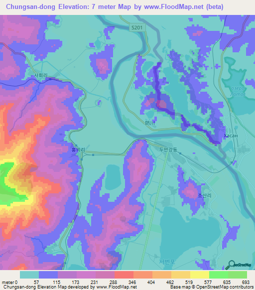 Chungsan-dong,North Korea Elevation Map