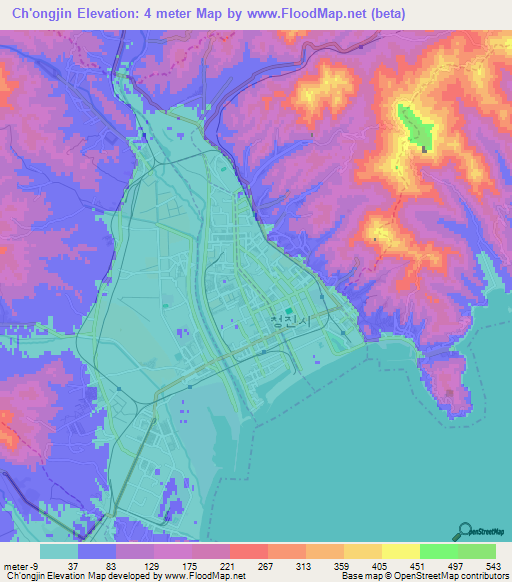 Ch'ongjin,North Korea Elevation Map