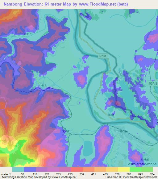 Nambong,North Korea Elevation Map