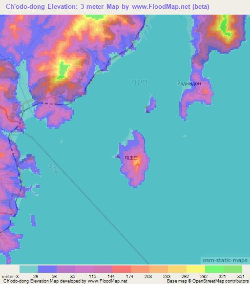 Ch'odo-dong,North Korea Elevation Map