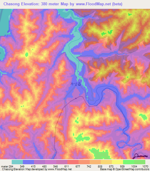Chasong,North Korea Elevation Map
