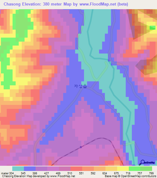 Chasong,North Korea Elevation Map