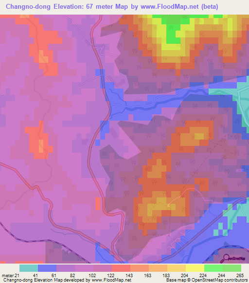 Changno-dong,North Korea Elevation Map