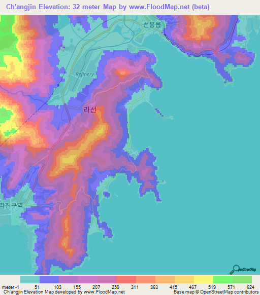 Ch'angjin,North Korea Elevation Map