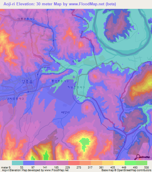 Aoji-ri,North Korea Elevation Map