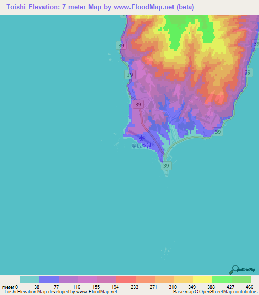 Toishi,Japan Elevation Map