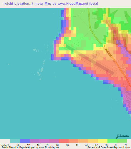 Toishi,Japan Elevation Map