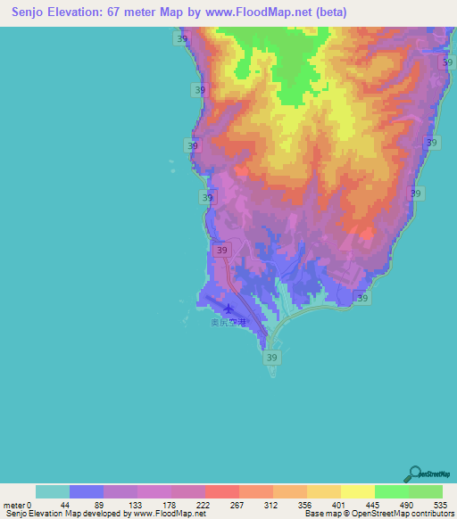 Senjo,Japan Elevation Map