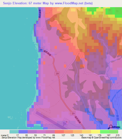 Senjo,Japan Elevation Map