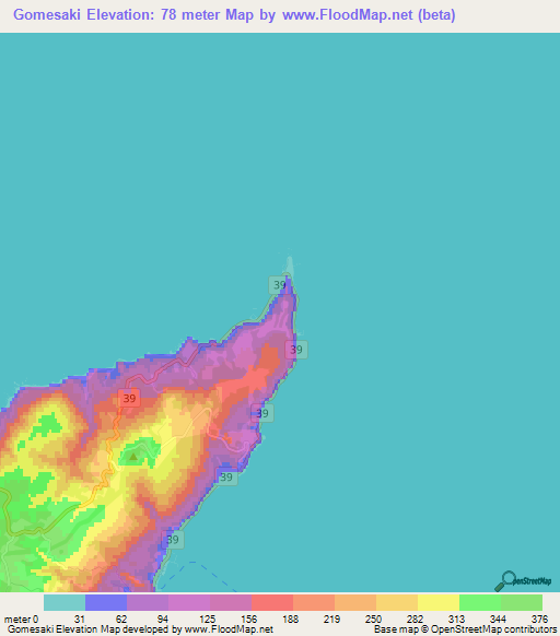 Gomesaki,Japan Elevation Map