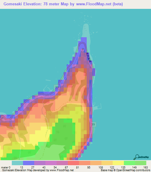 Gomesaki,Japan Elevation Map