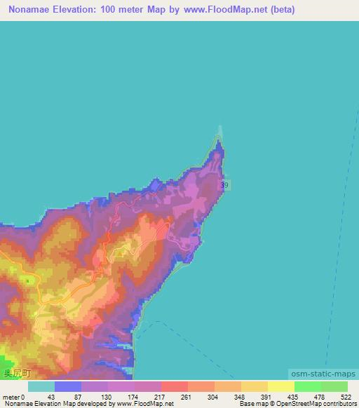 Nonamae,Japan Elevation Map