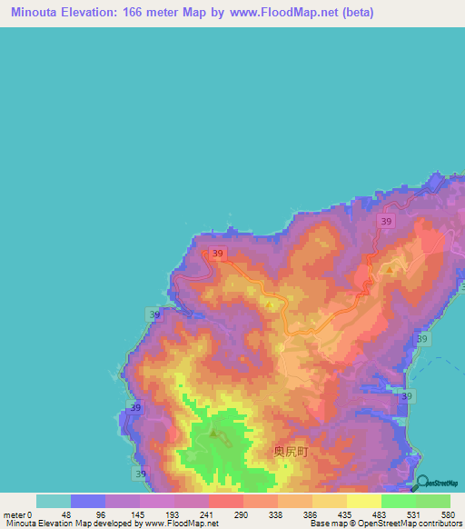 Minouta,Japan Elevation Map