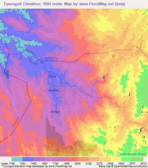 Tusunguti,Congo (Kinshasa) Elevation Map