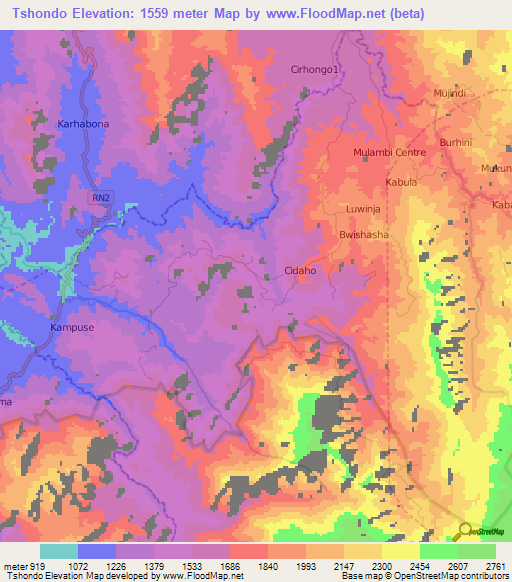 Tshondo,Congo (Kinshasa) Elevation Map