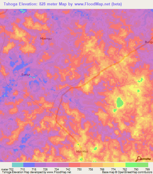 Tshoga,Congo (Kinshasa) Elevation Map