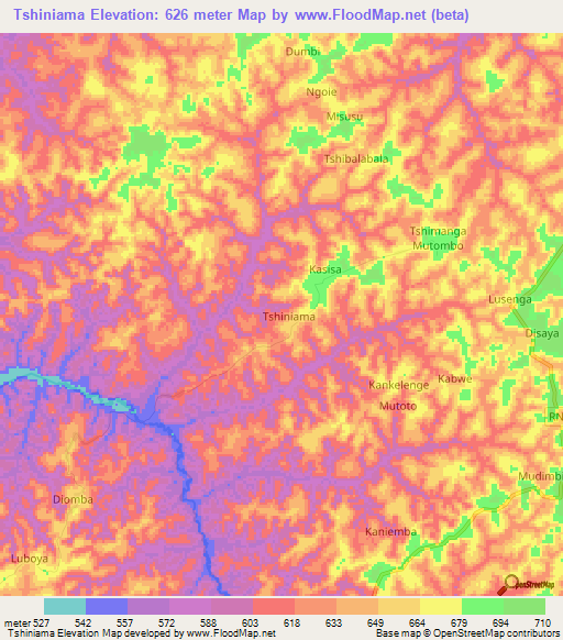 Tshiniama,Congo (Kinshasa) Elevation Map