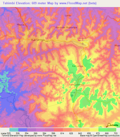 Tshimbi,Congo (Kinshasa) Elevation Map