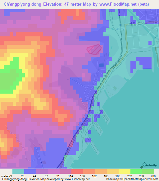 Ch'angp'yong-dong,North Korea Elevation Map