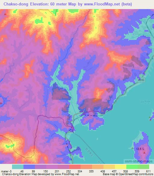 Chakso-dong,North Korea Elevation Map