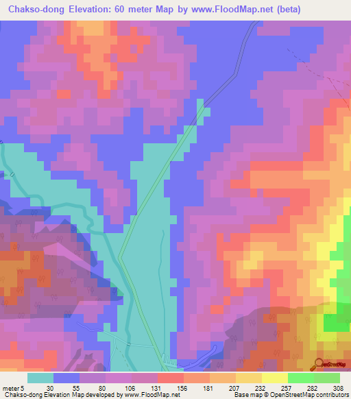 Chakso-dong,North Korea Elevation Map