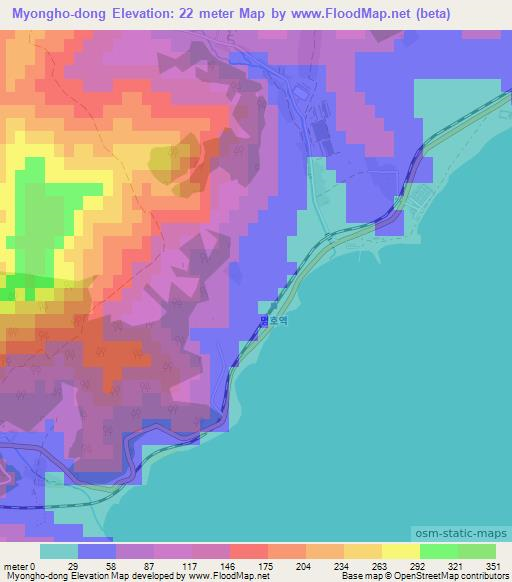Myongho-dong,North Korea Elevation Map