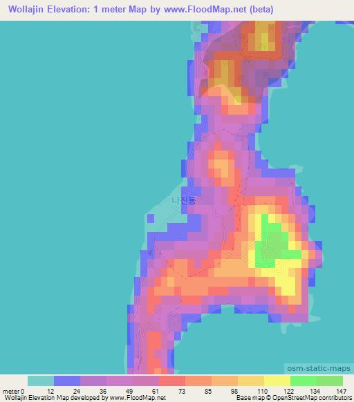 Wollajin,North Korea Elevation Map