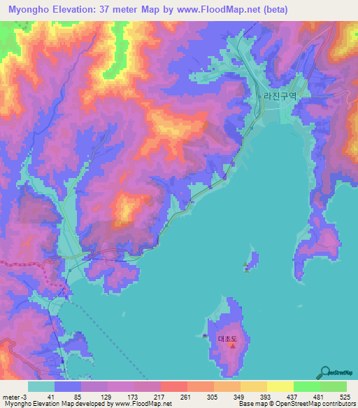 Myongho,North Korea Elevation Map