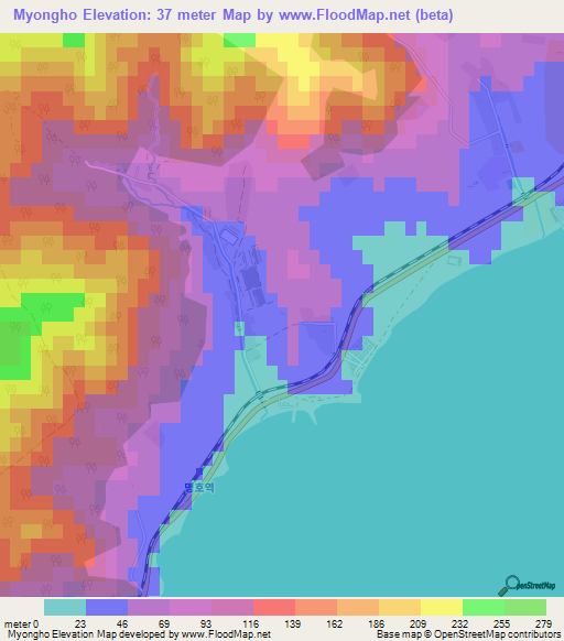 Myongho,North Korea Elevation Map
