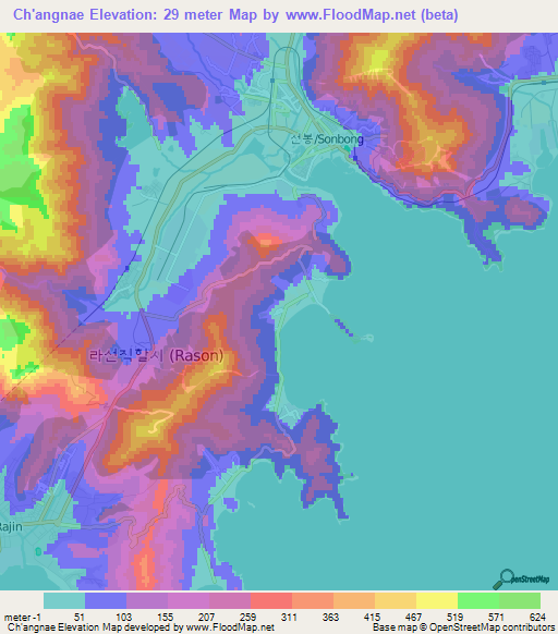 Ch'angnae,North Korea Elevation Map