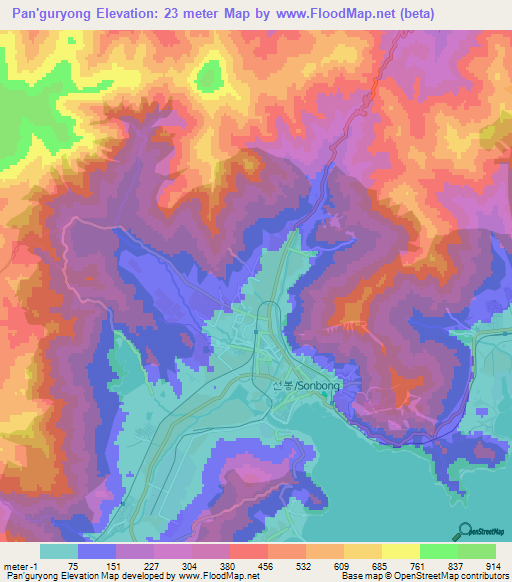 Pan'guryong,North Korea Elevation Map