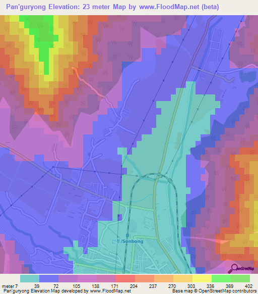 Pan'guryong,North Korea Elevation Map